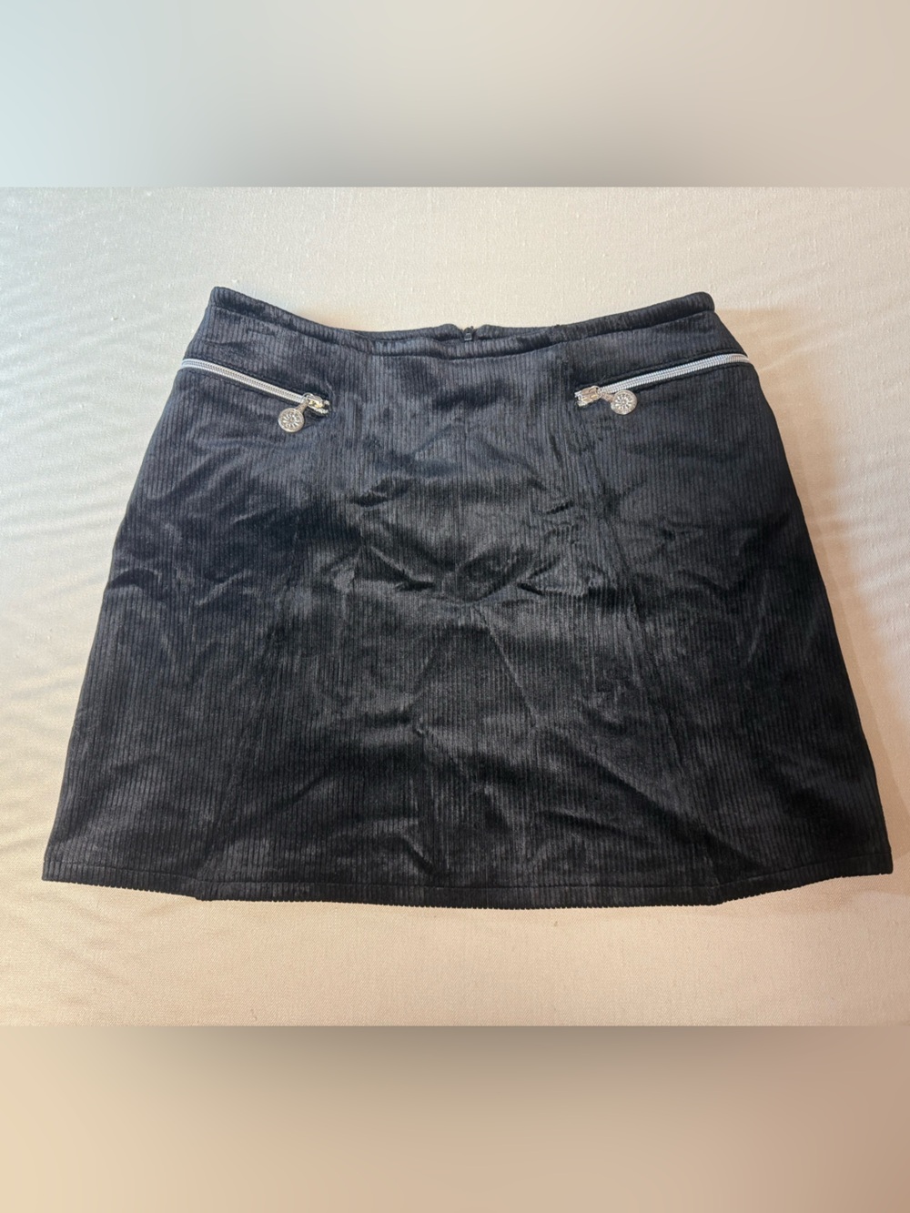 Vintage Versace Black Corduroy Mini Skirt with Zip Accents